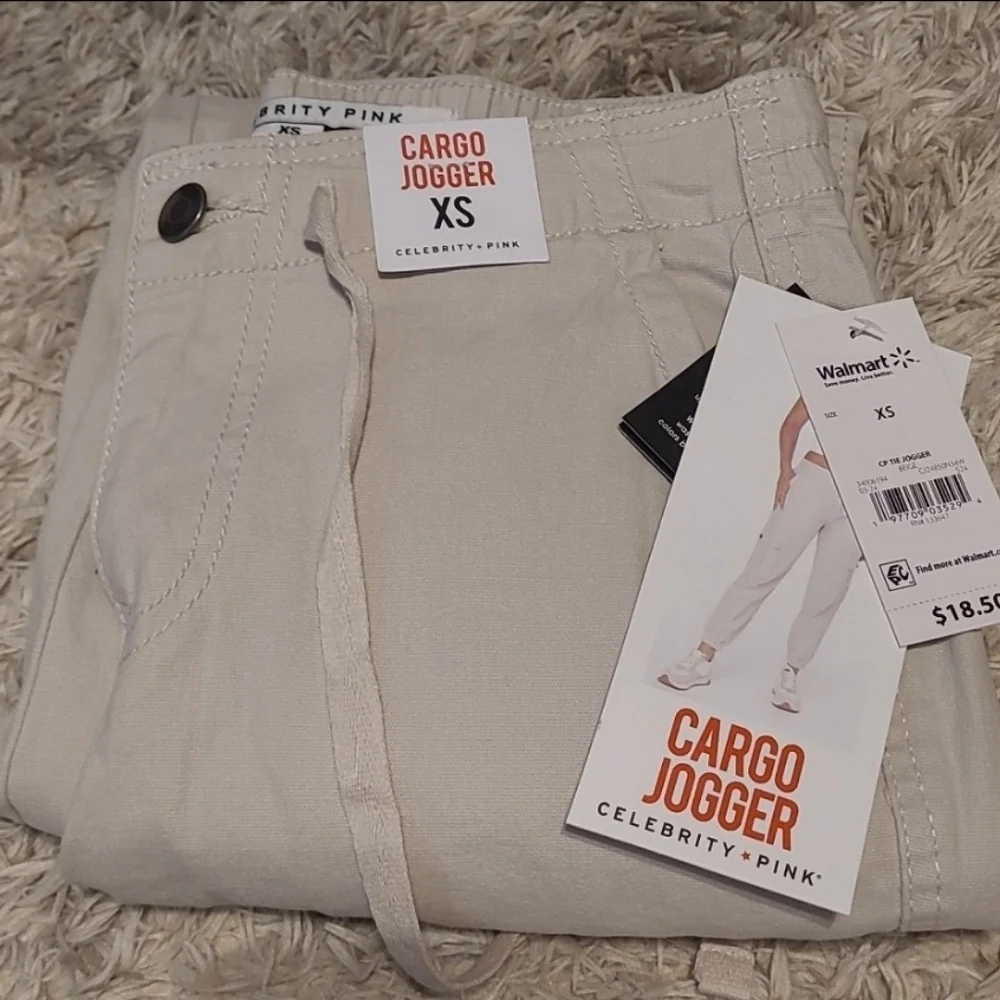 🆕️ Celebrity Pink Cream Cargo Drawstring Jogger Style Pants - Picture 4 of 4
